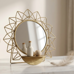 Aura Geometric Sunburst Vanity Mirror with Shelf