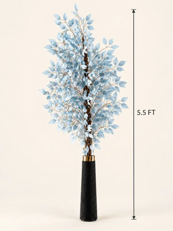 5.5 FT powder-blue foliage arrangement-4 Powder Blue Artificial Foliage Tree in Black Vase