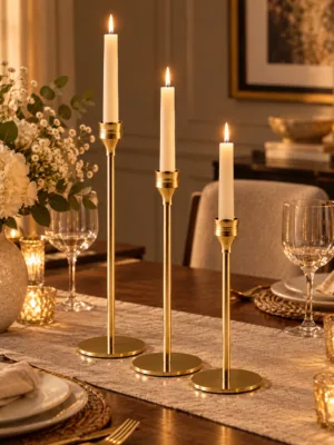 9a4e6c68-f2f0-44f5-bb47-4dd764f5428b Brass Taper Candle Holders – Set of 3