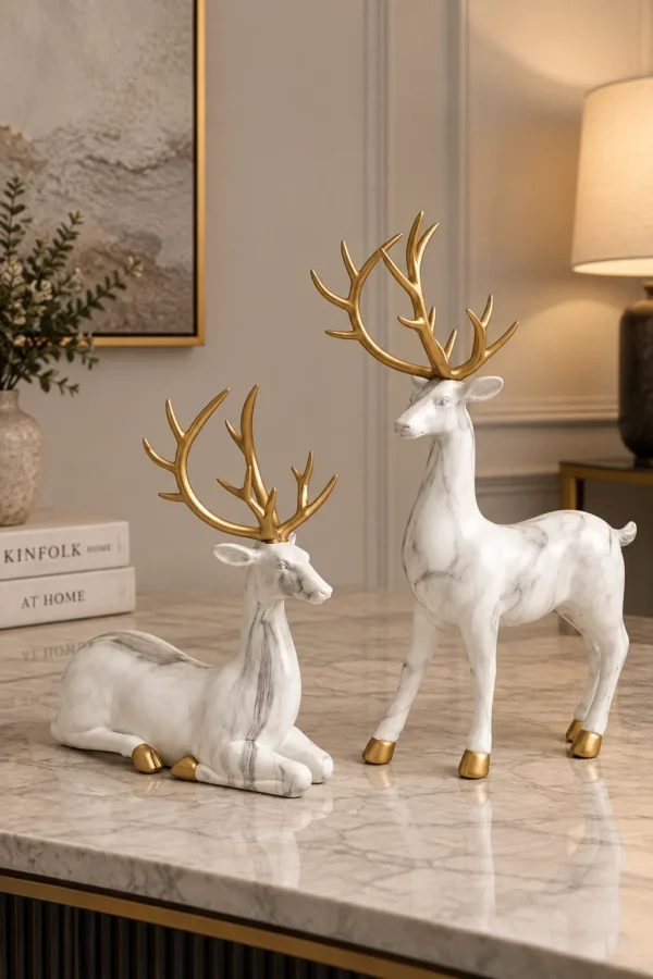 Marble-Effect Deer Figurines — Set of 2 - product view 2