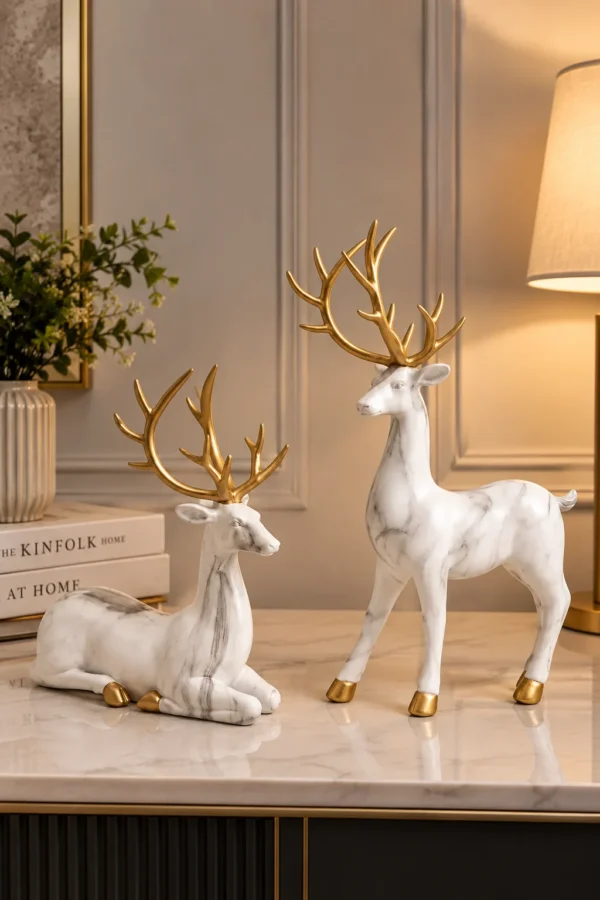 Marble-Effect Deer Figurines — Set of 2 - product view 3