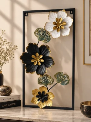 ChatGPT Image Sep 10, 2026, 08_43_00 PM Floral Metal Wall Art — Black & Gold
