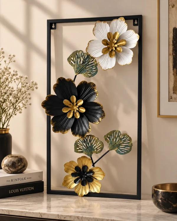 ChatGPT Image Sep 10, 2026, 08_43_00 PM Floral Metal Wall Art — Black & Gold