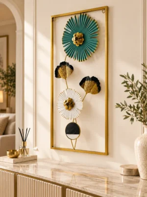 Floral Metal Wall Art — Teal & Gold