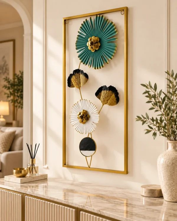 ChatGPT Image Sep 10, 2026, 09_53_24 PM (1) Floral Metal Wall Art — Teal & Gold