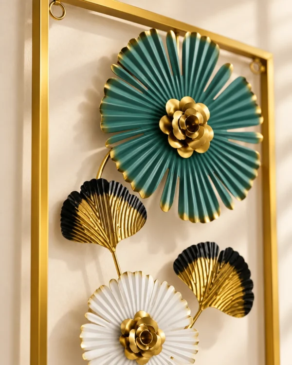ChatGPT Image Sep 10, 2026, 09_53_25 PM (2) Floral Metal Wall Art — Teal & Gold - product view 3