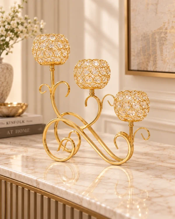 Gold Crystal Three-Arm Candelabra