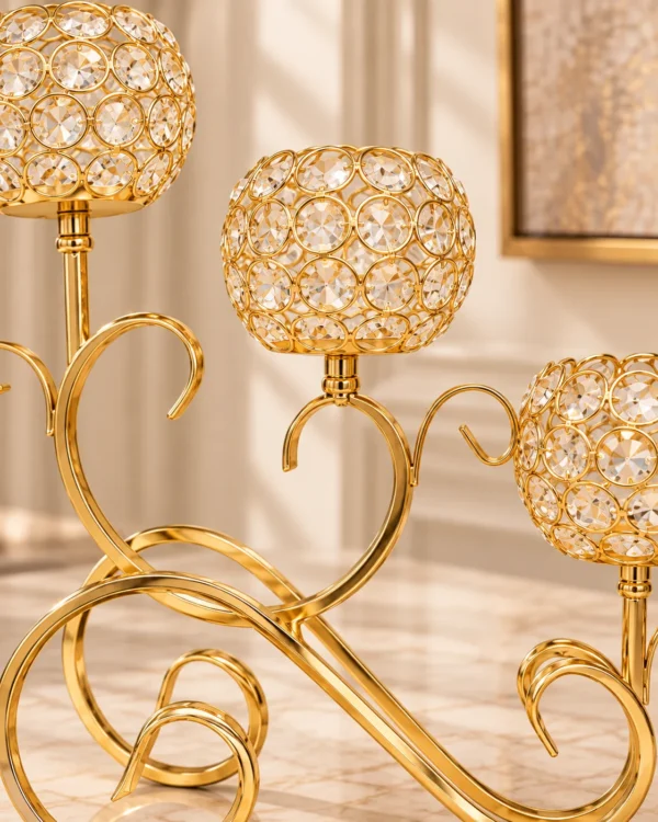 Gold Crystal Three-Arm Candelabra - product view 2