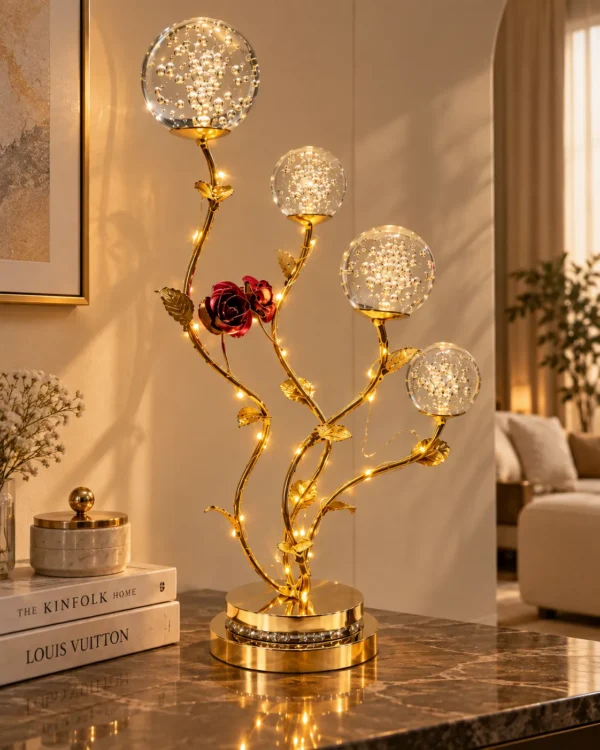 Rose Branch Crystal Globe Table Lamp
