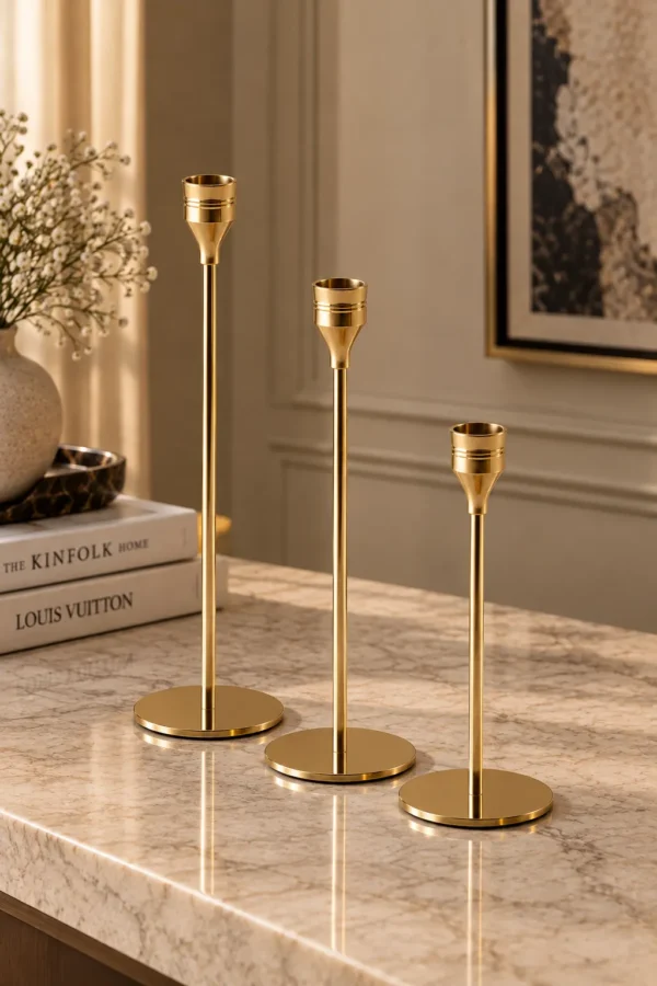 Set of 3 Graduated Brass Taper Candle Holders