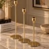 Set of 3 Graduated Brass Taper Candle Holders - product view 2