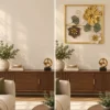 Gold Frame Floral Metal Wall Art with Teal Leaves