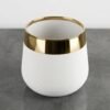 White ceramic planter pot with gold rim, alternate view