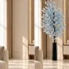 Powder-blue foliage_ before and after Powder Blue Artificial Foliage Tree in Black Vase