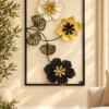 Black Frame Floral Metal Wall Art with Gold Accents