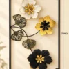 Black Frame Floral Metal Wall Art with Gold Accents
