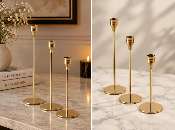 Set of 3 Graduated Brass Taper Candle Holders - product view 3