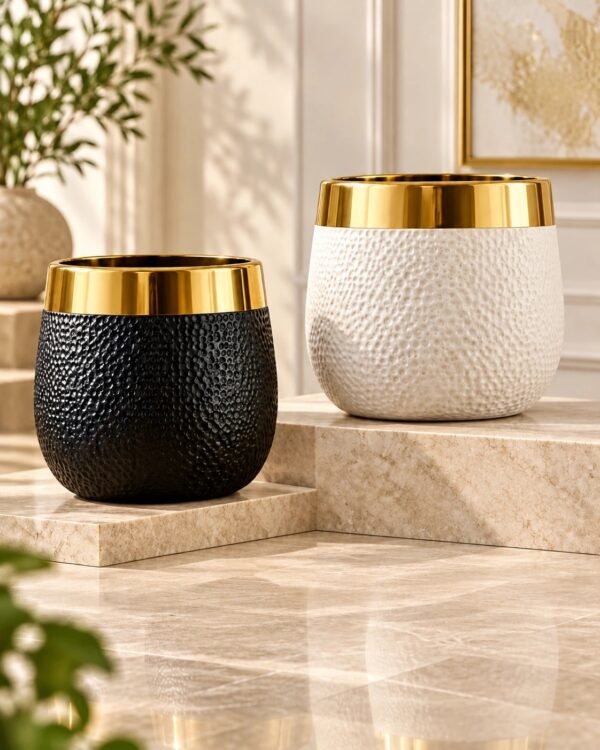 Plant Fiber Pot with Gold Rim