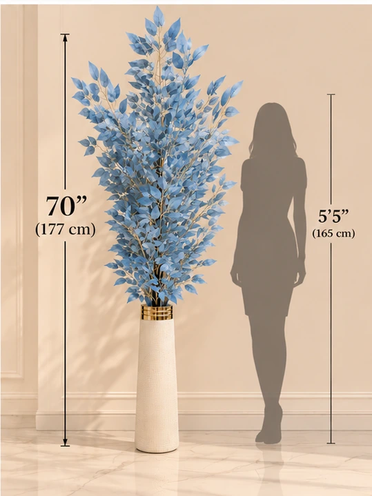 Powder Blue Artificial Foliage Tree in white Vase