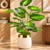 32-Inch Artificial Tropical Indoor Plant in White & Gold Decorative Fiber Pot