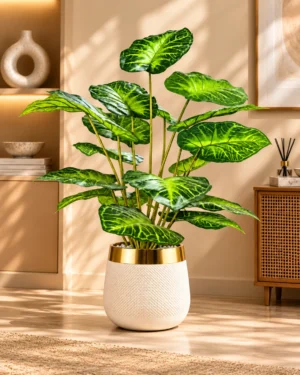 32-Inch Artificial Tropical Indoor Plant in White & Gold Decorative Fiber Pot