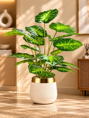 32-Inch Artificial Tropical Indoor Plant in White & Gold Decorative Fiber Pot