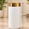 25-Inch White Textured Floor Planter with Gold Rim