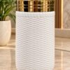 25-Inch White Textured Floor Planter with Gold Rim